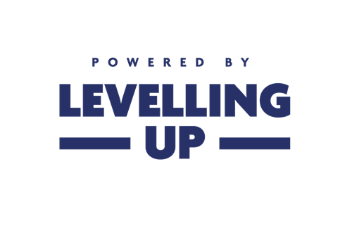 Text reads 'Powered by Levelling Up' in dark blue